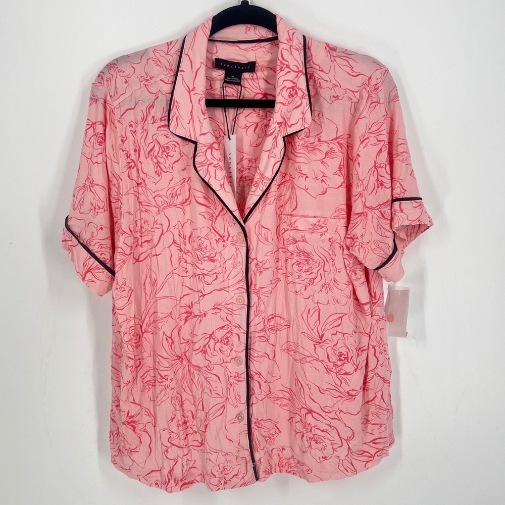 Sanctuary Womens Pink Floral Pajama Set Short Sleeve Top Long Pants NWT XL - Picture 2 of 15